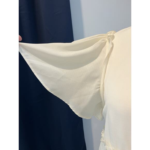 SHOW ME YOUR MUMU Brooks Bohemian Flowy Short Sleeve Babydoll Mini Dress Cream M - Picture 3 of 12